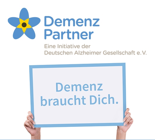 Logo Demenz Partner mit Slogan "demenz braucht dich"