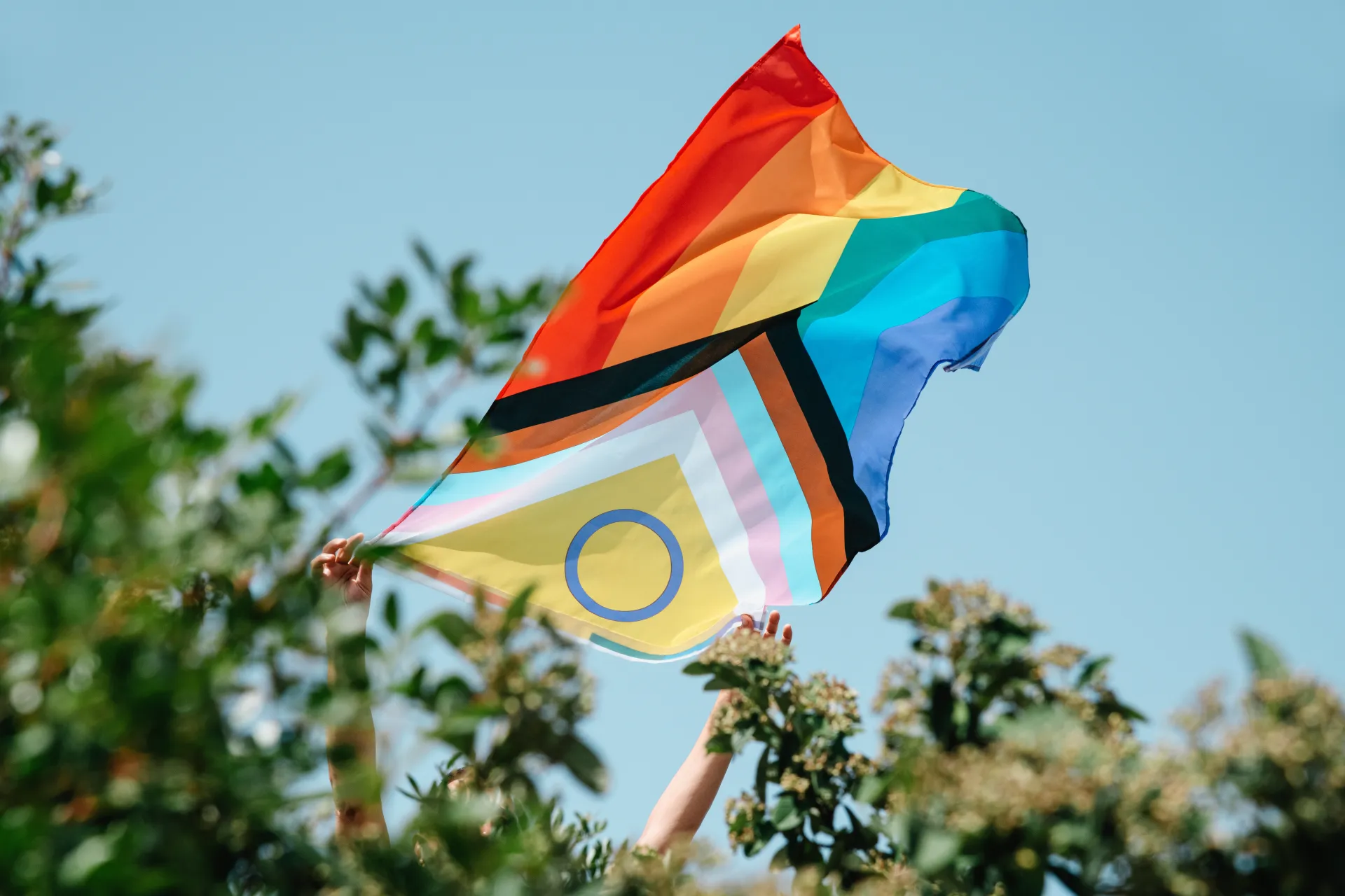 Die lgbtqia+ Fahne weht im Wind