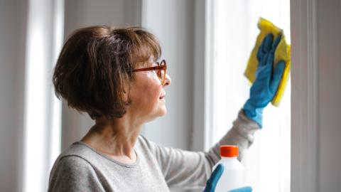 Bild Frau putzt Fenster