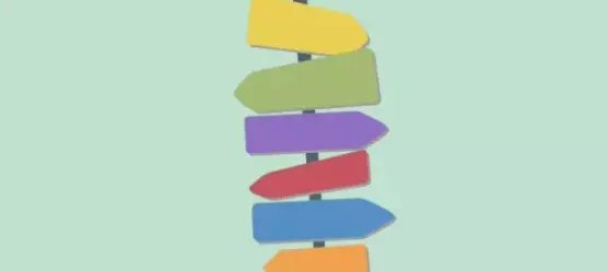Grafik: Ein Wegweiser mit bunten Schildern