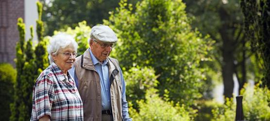 Päärchen geht im Park spazieren