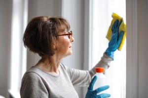 Bild Frau putzt Fenster